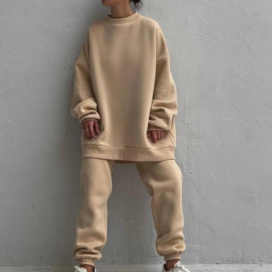 Damen Oversized Freizeit-Loungewear-Anzug mit hohem Kragen und elastischem Bund EB