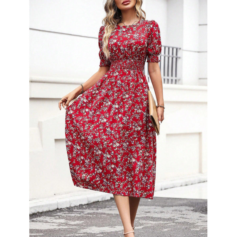 Damen Leichtes Blumendruck Maxi Kleid mit Smock-Taille EB
