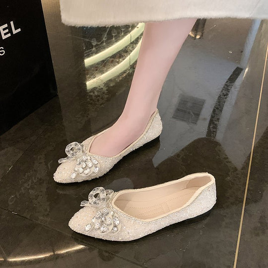 Damen Ballerinas mit funkelnden Strass-Applikationen und elegantem Schleifenakzent EB