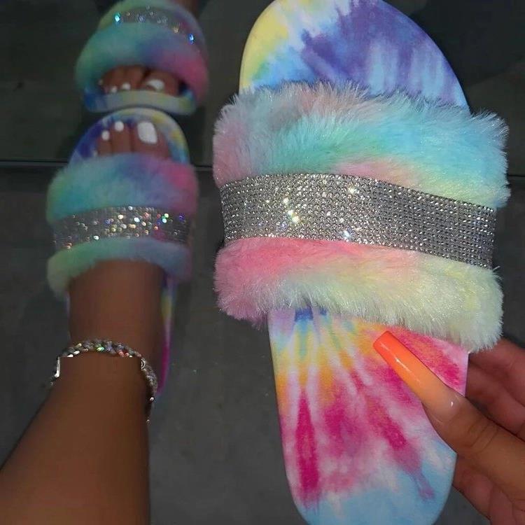 Damen Glamouröse Hausschuhe mit funkelnden Strass-Applikationen EB
