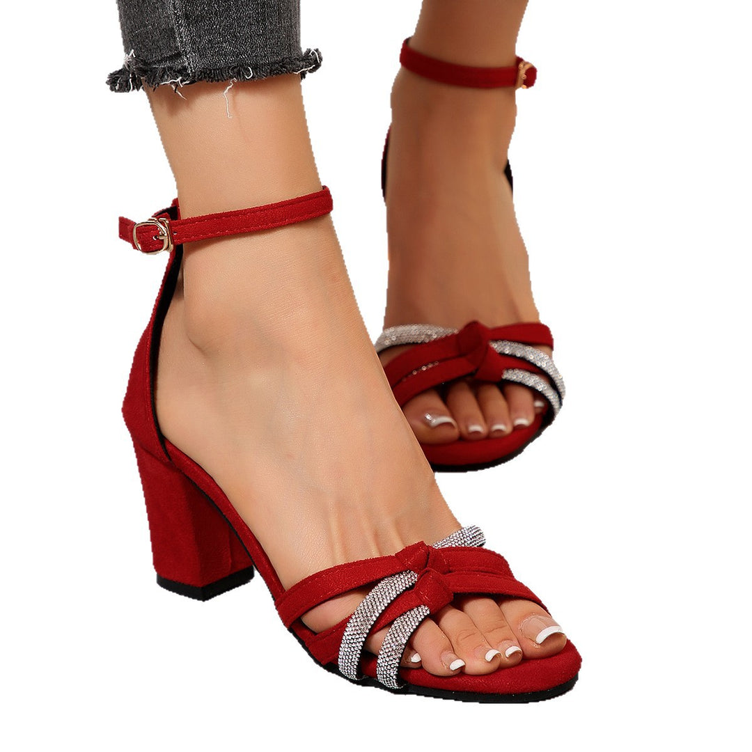 Damen elegante High-Heels mit glamourösen Strassdetails und geschmackvollem Blockabsatz EB