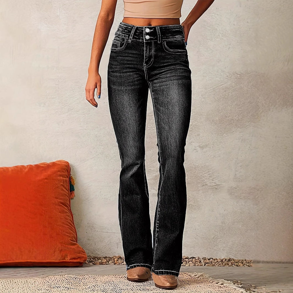 Damen Hochtaillierte Bootcut Jeans EB