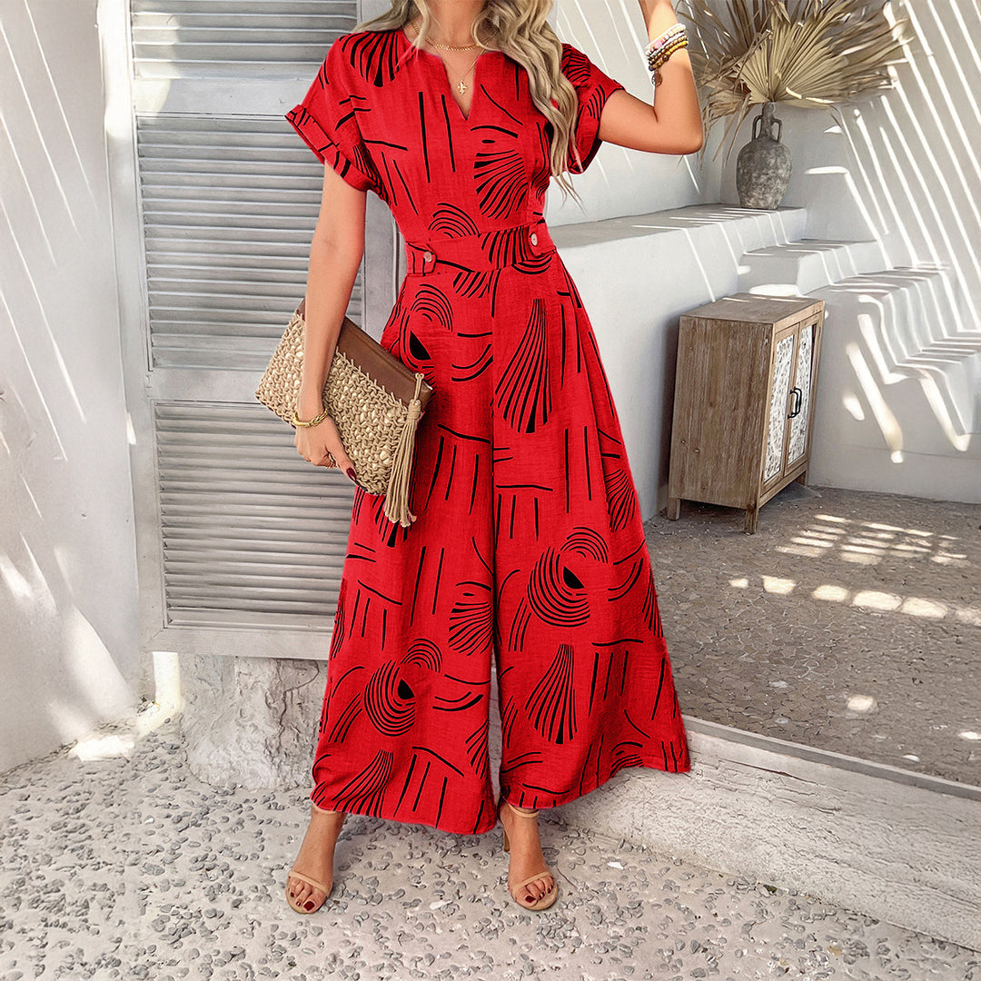 Damen Maxikleid mit modernen grafischen Mustern und elegantem V-Ausschnitt EB