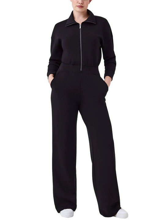 Damen Luxuriöser Lounge-Jumpsuit mit elegantem Stehkragen und praktischem Reißverschluss EB