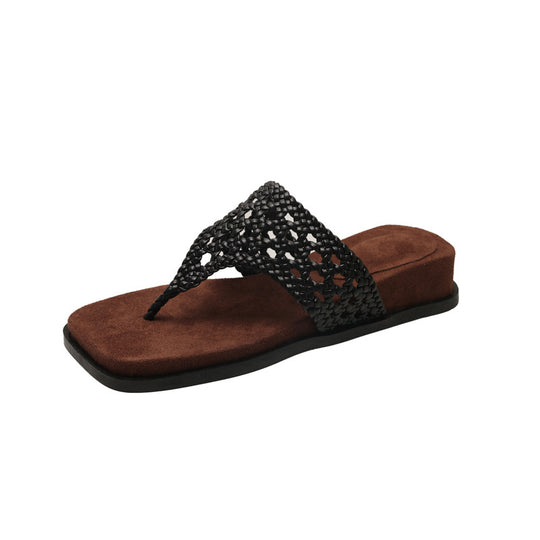 Damen Bequeme Zehentrenner-Sandalen mit hochwertigen geflochtenen Riemen und rutschfester Sohle EB