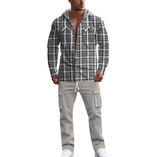 Herren gemusterte Kapuzenshirtjacke mit karierter Struktur und praktischen Taschen EB