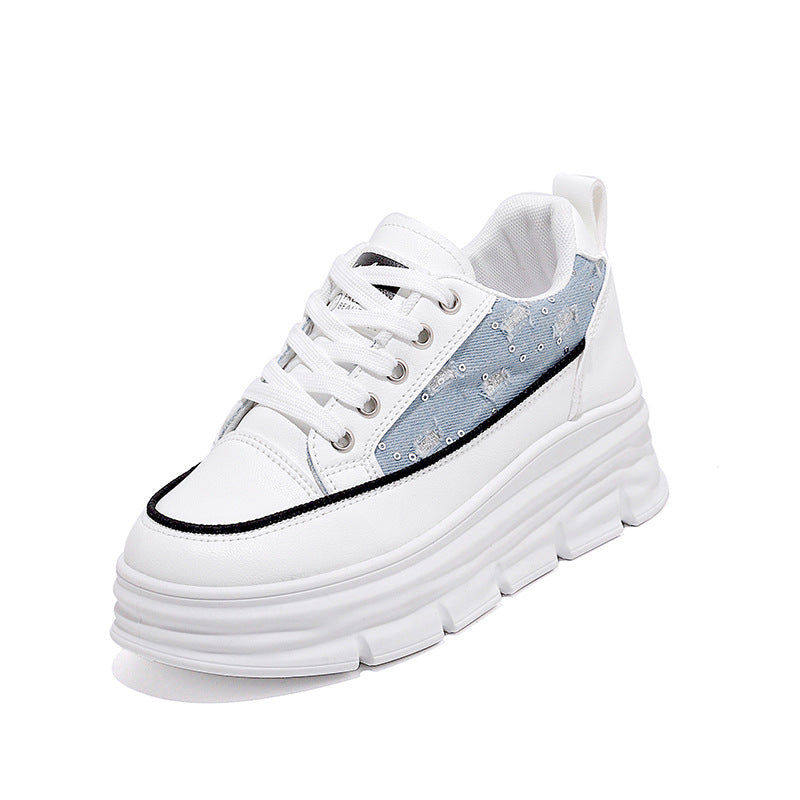 Damen Plattform Sneaker mit modischem Denim-Akzent und rutschfester Sohle EB