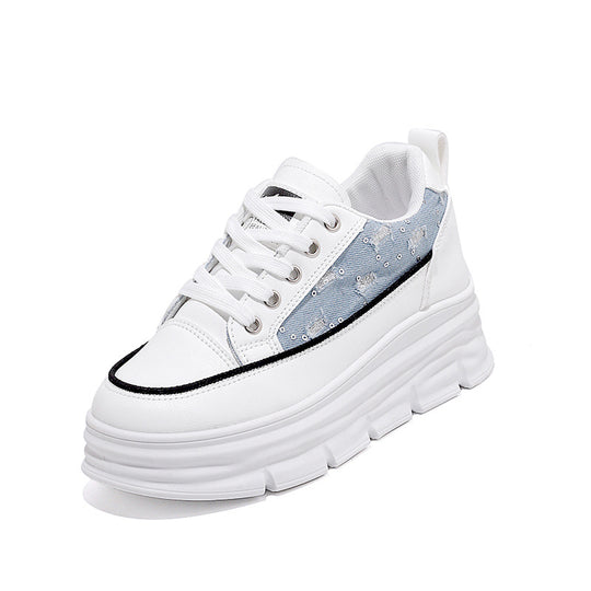 Damen Plattform Sneaker mit modischem Denim-Akzent und rutschfester Sohle EB