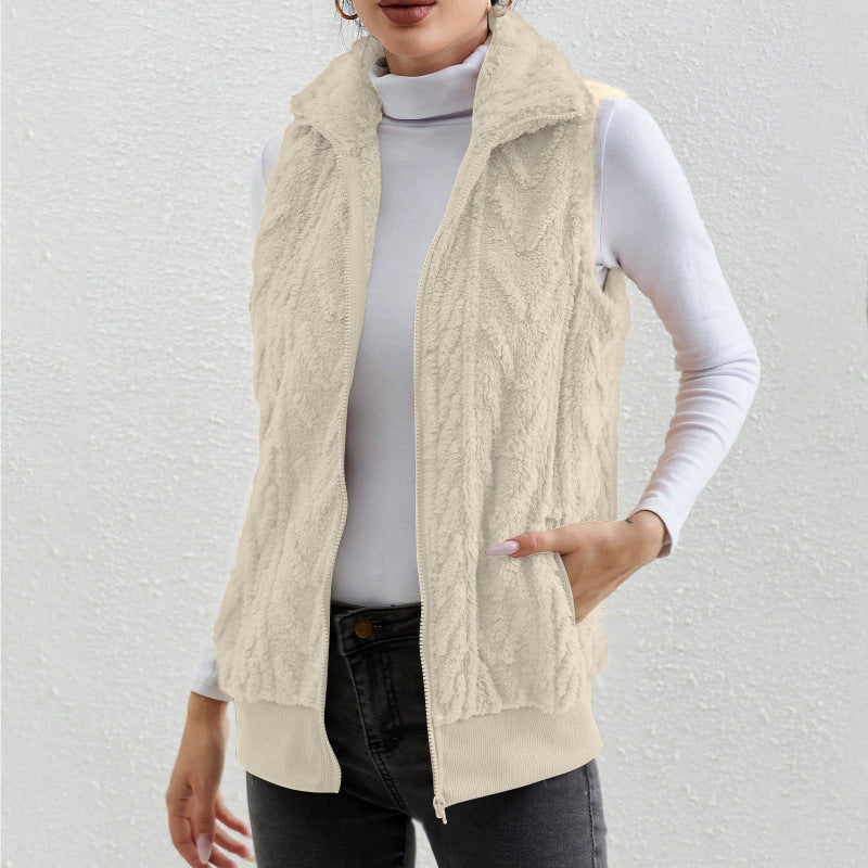 Damen kuschelige Fleecejacke mit Stehkragen und praktischen Taschen EB