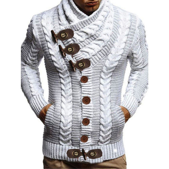 Herren Strickjacke mit großem Kragen und Zopfmuster EB
