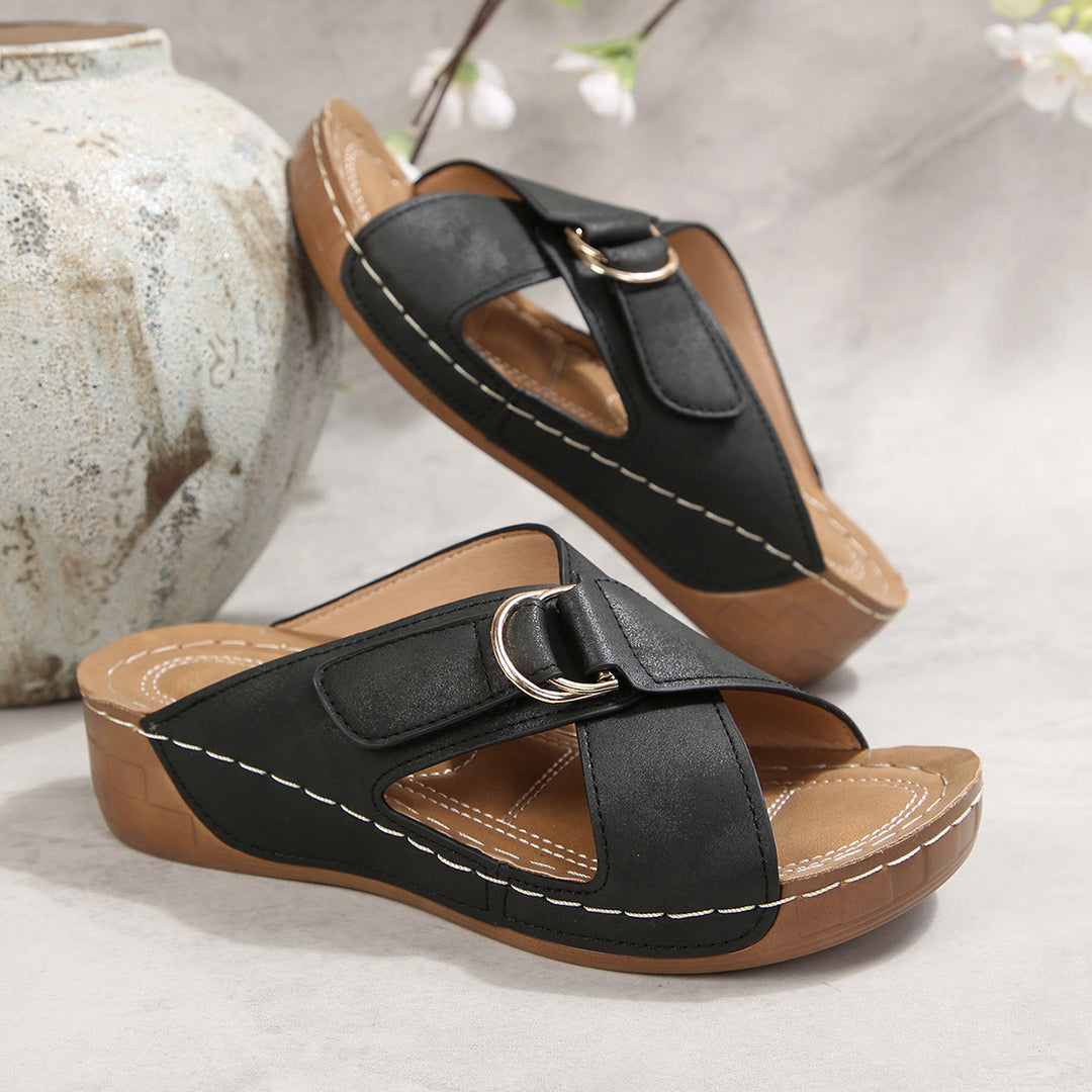 Damen Komfortable Keil-Sandalen mit modischen Riemen EB