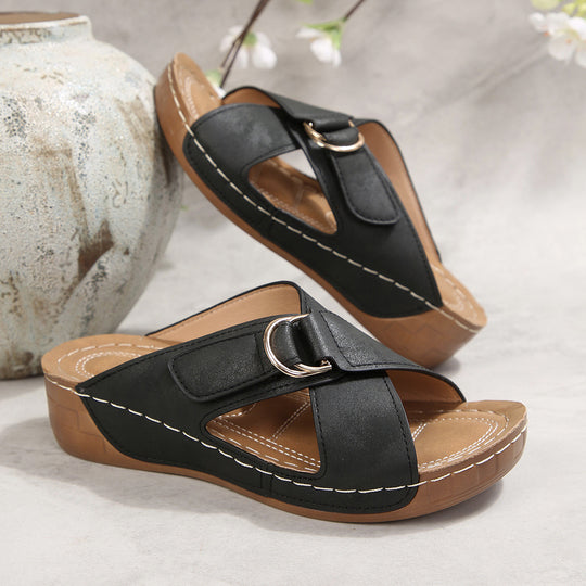 Damen Komfortable Keil-Sandalen mit modischen Riemen EB