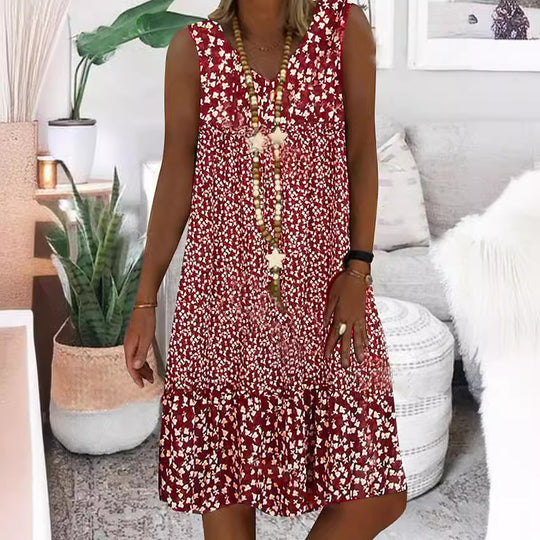 Damen luftiges Freizeitkleid mit verspieltem Blumenmuster und fließender Silhouette EB