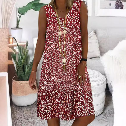 Damen luftiges Freizeitkleid mit verspieltem Blumenmuster und fließender Silhouette EB