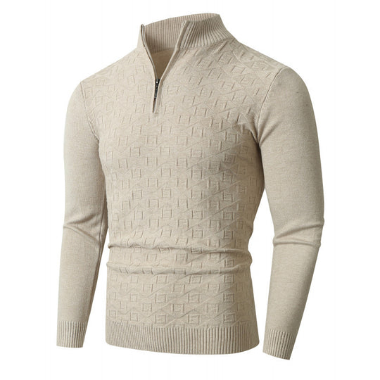 Herren Strickpullover mit modernem Zopfmuster und Halbreißverschluss EB