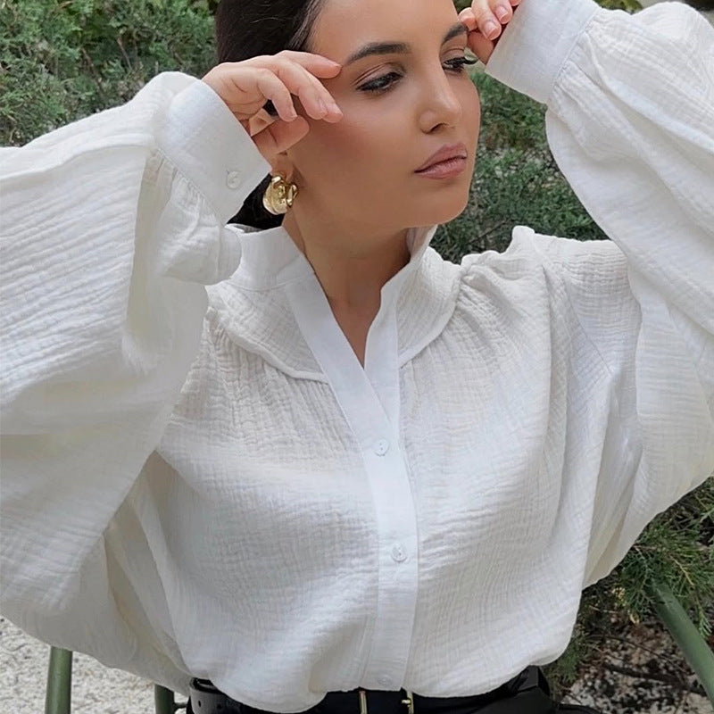 Damen luftige Oversize-Bluse mit strukturiertem Gewebe EB