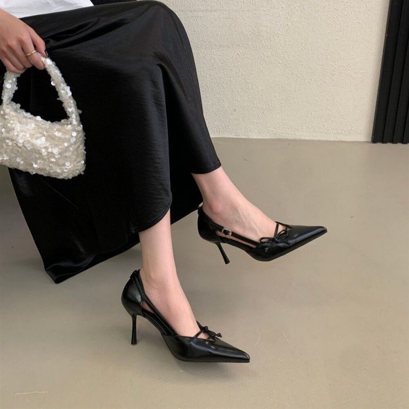 Damen elegante Slingback Pumps mit zarten Schleifenverzierungen EB