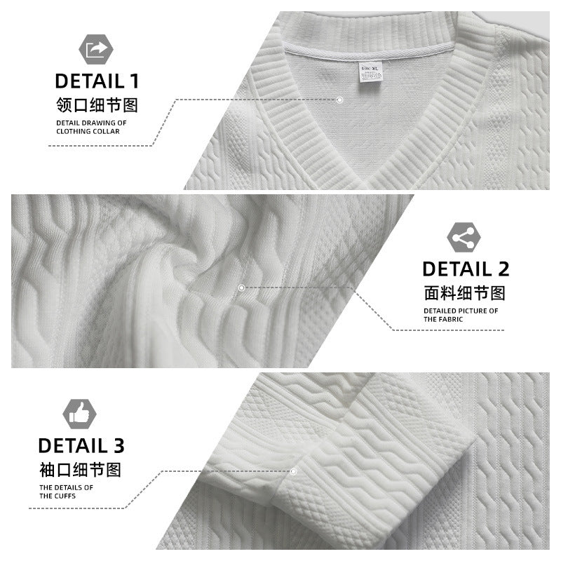 Herren nan Oversize Zopfmuster-Longpullover mit tiefem V-Ausschnitt und passender Strickhose EB