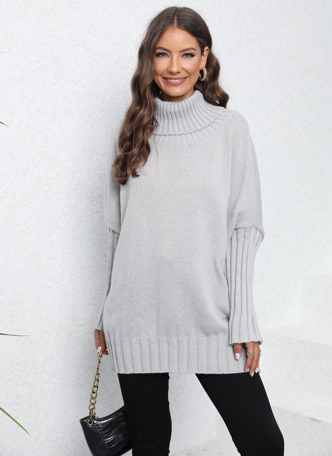 Damen Oversize Rollkragenpullover mit strukturiertem Strick EB