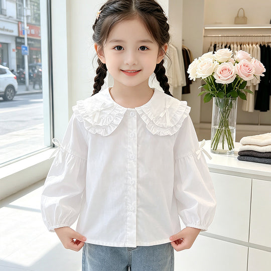 Mädchen Bluse mit Rüschendesign und niedlichem Kragen EB