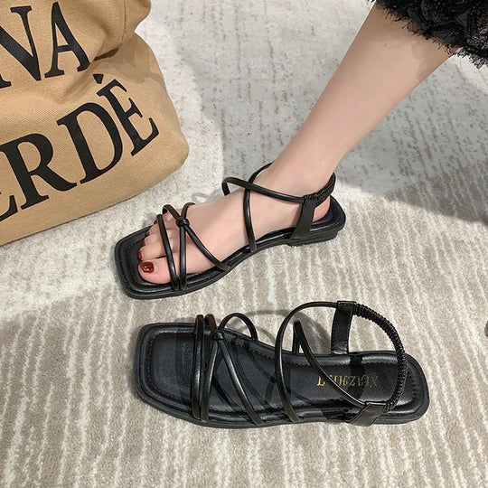 Damen Flache Riemchen-Sandalen mit elastischen Straps EB