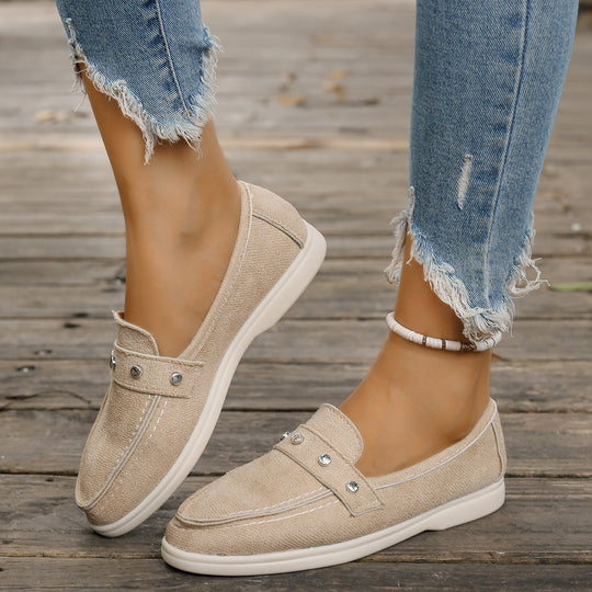 Damen Mokassin-Schuhe aus hochwertigem Denim mit dekorativen Metallakzenten EB