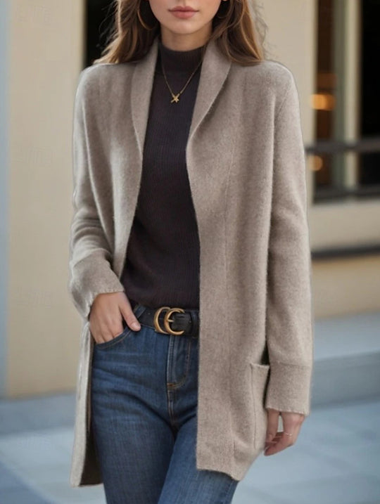 Damen Offener Longcardigan aus Soft‑Strick mit aufgesetzten Taschen EB