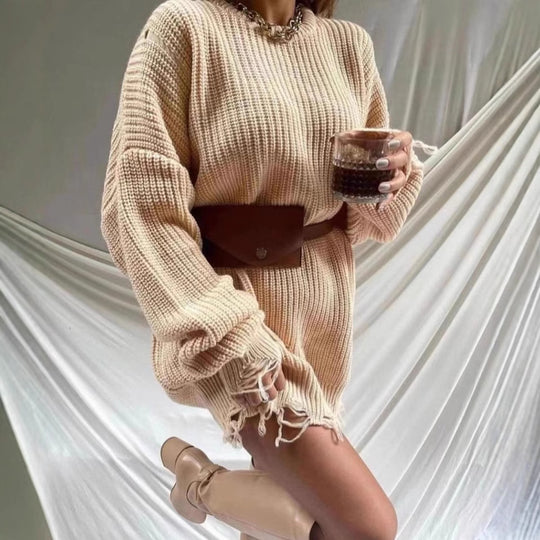 Damen Oversized Strickpullover mit einzigartigen Rippstrukturen und modischen Cut-Outs EB