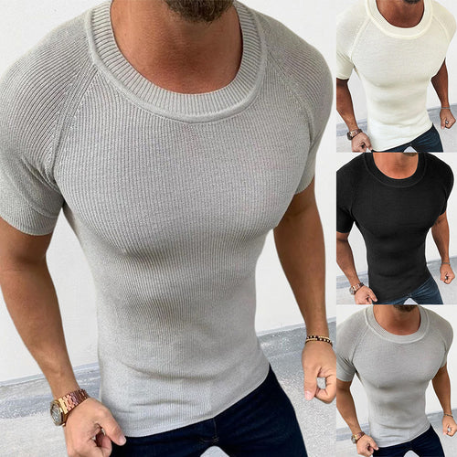 Herren figurbetontes Kurzarmstrickoberteil EB
