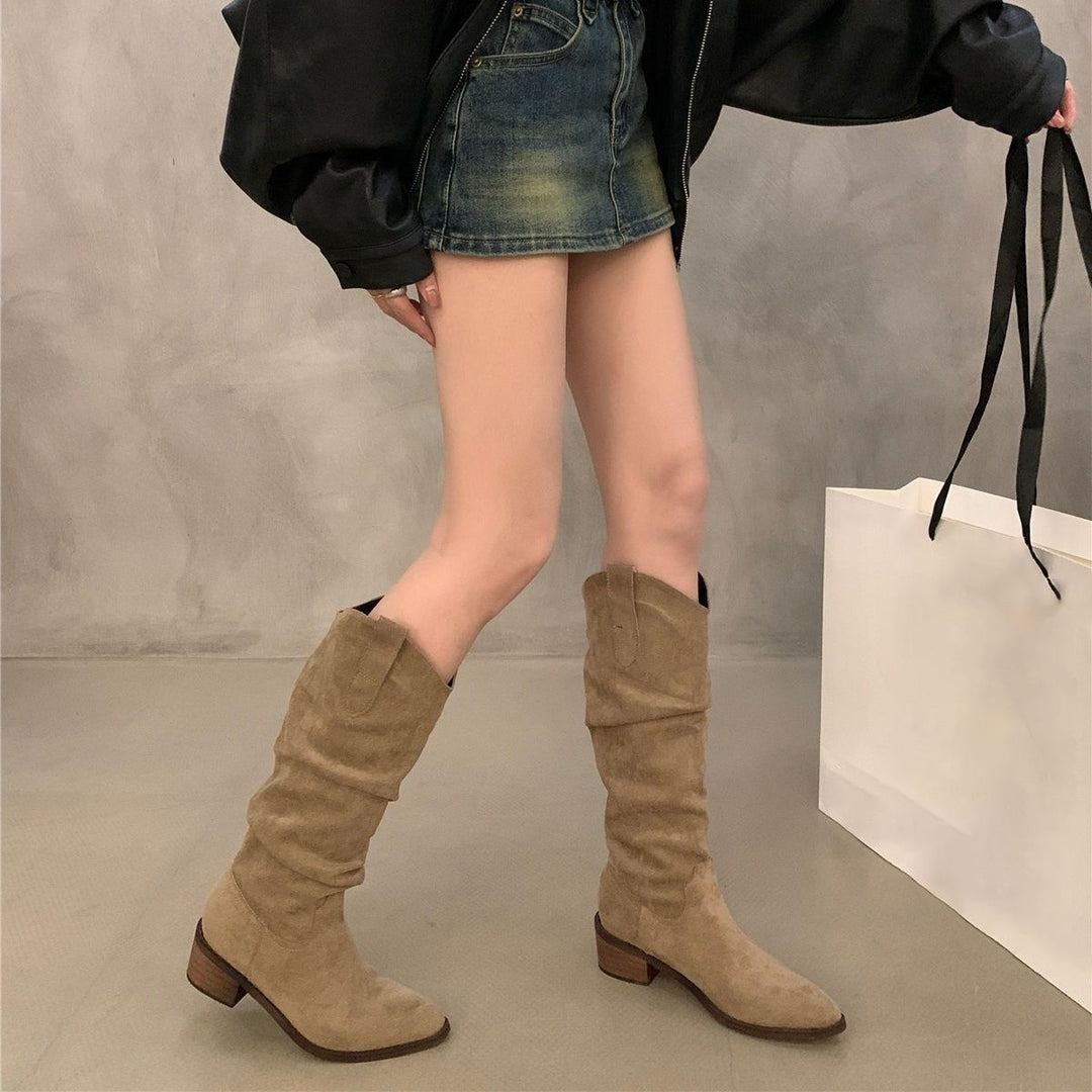 Damen Hohe Wildleder-Stiefel mit elegantem Design EB