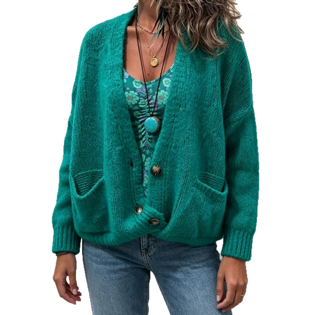 Damen Grobgestrickter Oversize-Cardigan mit Knopfleiste und Eingrifftaschen EB