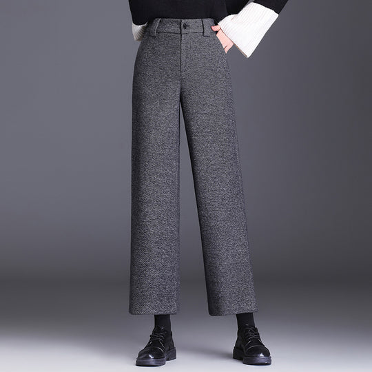 Damen Weite Woll Stoffhose mit klassischem Muster