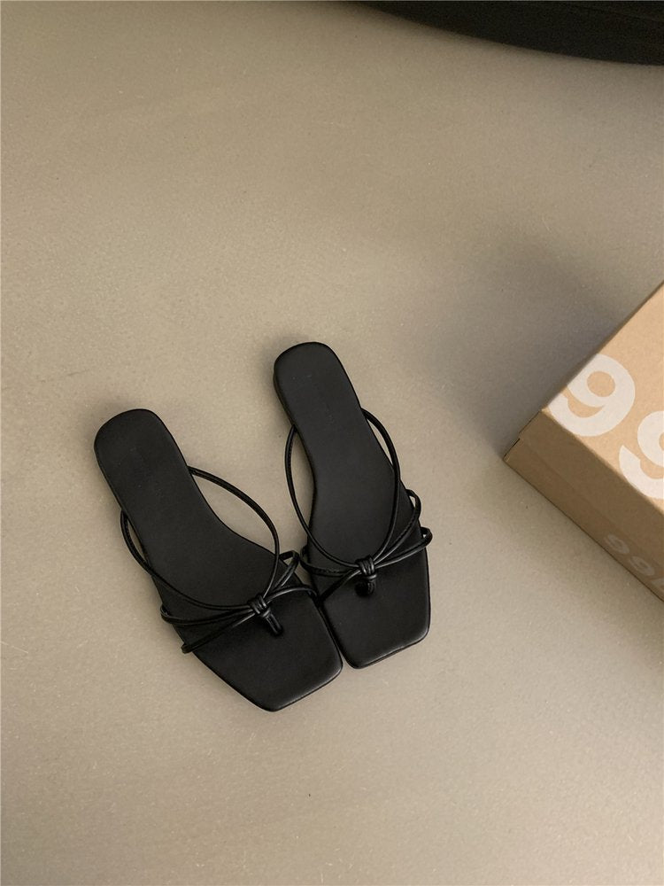 Damen elegante Riemchen-Sandalen mit flachem Absatz EB