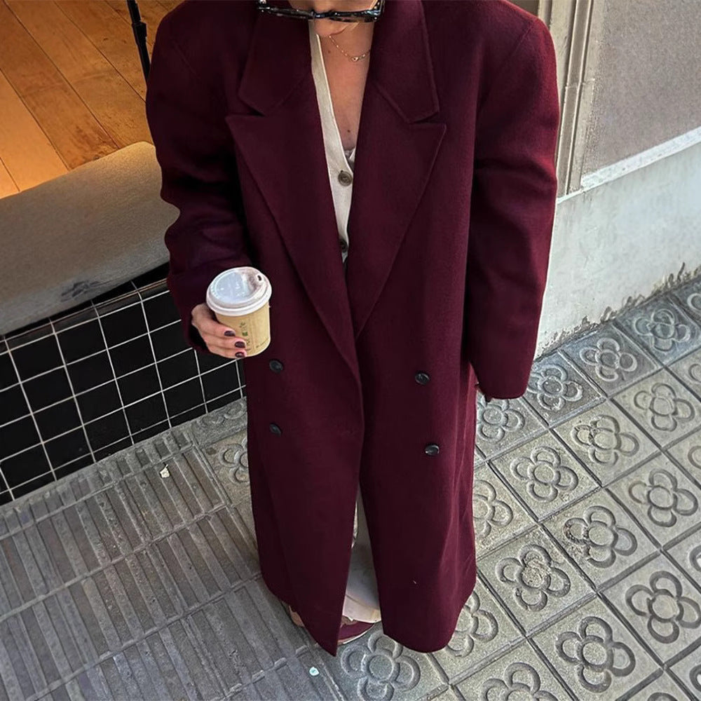 Damen Eleganter Oversize-Wollmantel mit Doppelknebelverschluss EB