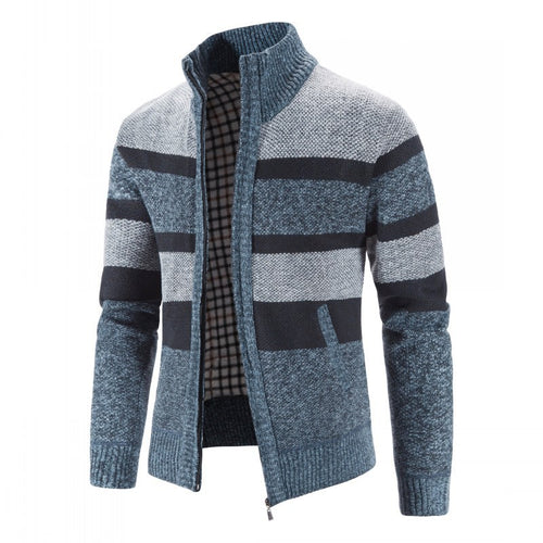 Herren modischer Strickpullover mit durchgehendem Reißverschluss und gestreiftem Design EB