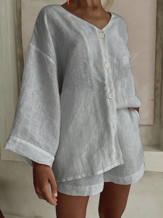 Damen lässiges Set mit weit geschnittenem Oberteil und Shorts EB
