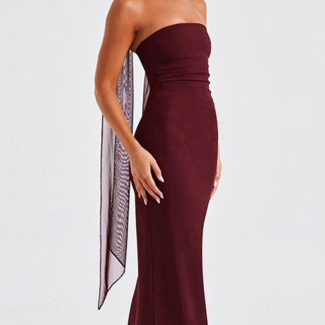 Damen Strapless Maxi-Kleid mit transparenten Ärmelakzenten und figurbetontem Schnitt EB