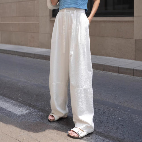 Damen Lässige und bequeme weite Hose mit seitlichem Bindegürtel EB