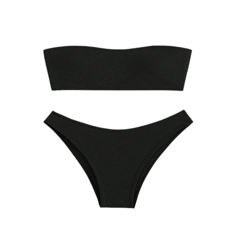 Damen Bandeau-Bikini-Set mit elastischem Gewebe und hohem Schnitt EB