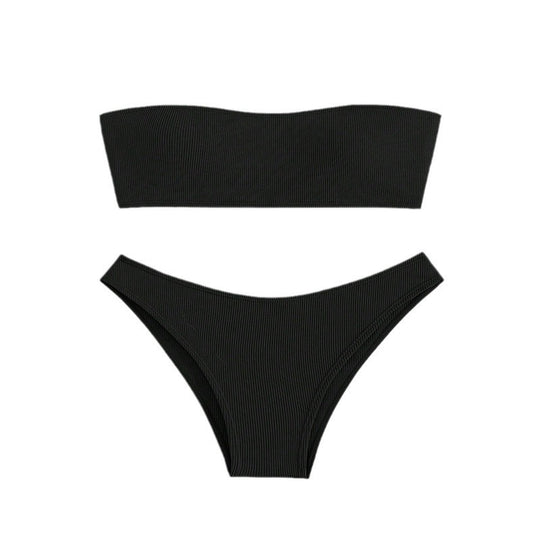 Damen Bandeau-Bikini-Set mit elastischem Gewebe und hohem Schnitt EB