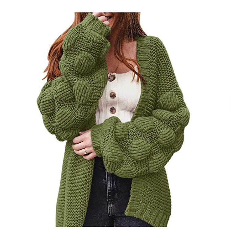 Damen Strickjacke mit voluminösen Puffärmeln und feiner Struktur EB