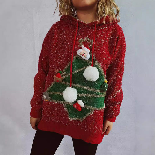 Damen festlicher Hoodie mit weihnachtlichem Motiv und 3D-Applikationen EB