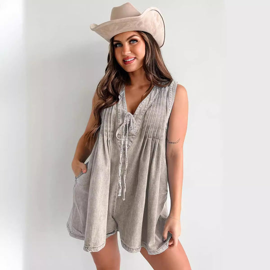 Damen lässiger Jumpsuit mit eleganten Falten und praktischen Taschen EB