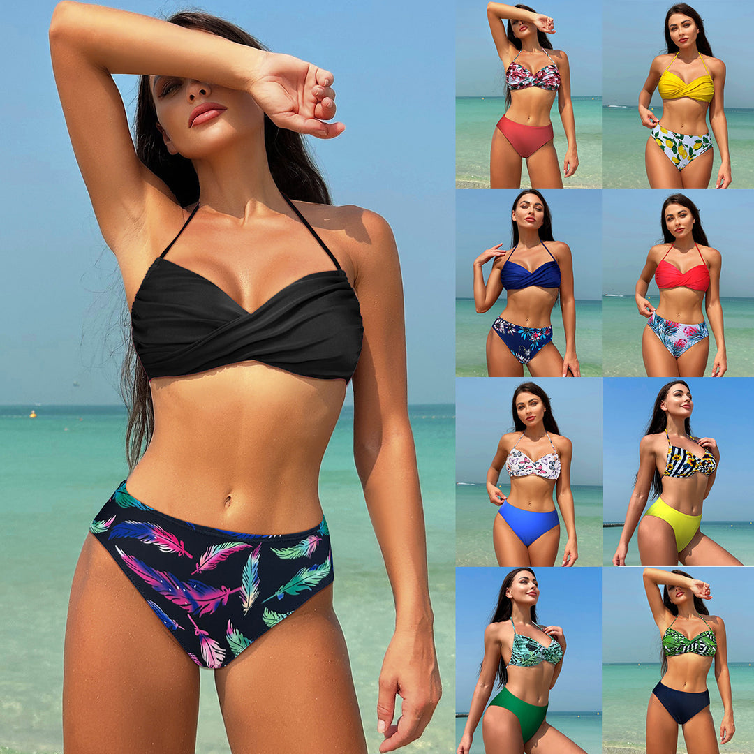 Damen Zweiteiliges Badeanzug-Set mit geformtem Oberteil und hohem Schnitt EB