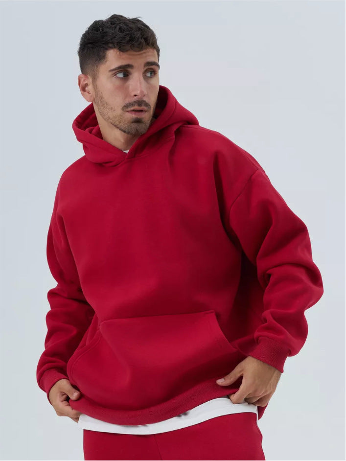 Herren nan schwerer Fleece-Boxy-Hoodie mit tiefem Schulterfall verstärkter Kapuze und Kängurutasche EB