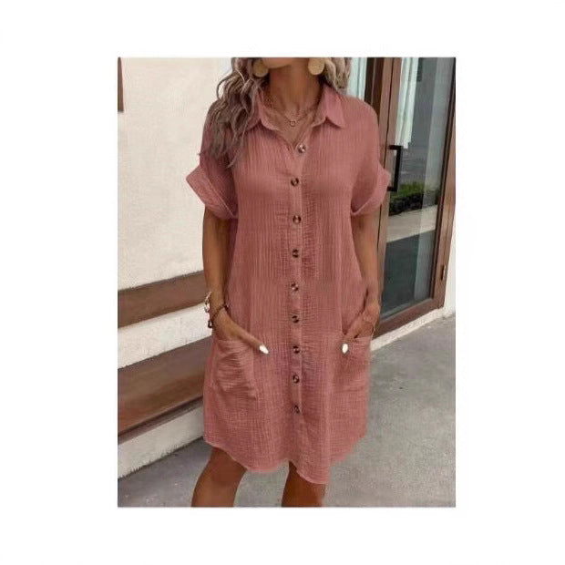 Damen lässiges Hemdblusenkleid mit Knopfdetails und Taschen EB