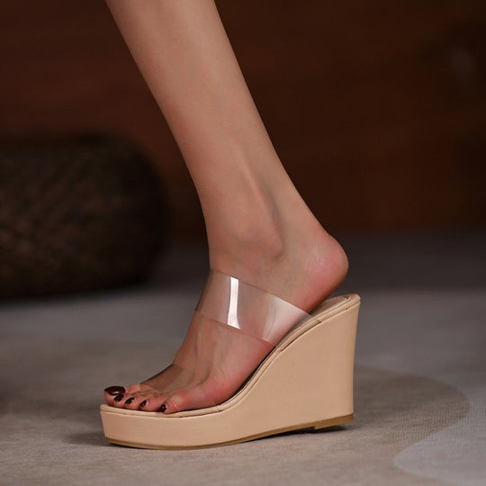 Damen Transparente Plateau-Pantoletten mit komfortablem Fußbett EB