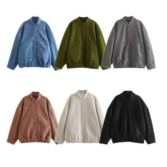 Damen flauschige Oversized-Jacke mit praktischen Taschen und elegantem Stehkragen EB