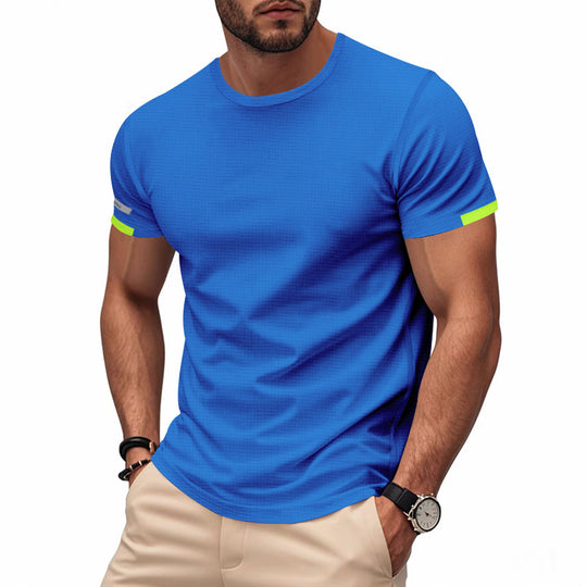 Herren nan athletisches Funktions-T-Shirt mit Rundhalsausschnitt, körpernahem Stretchschnitt und kontrastierendem Ärmelsaum EB