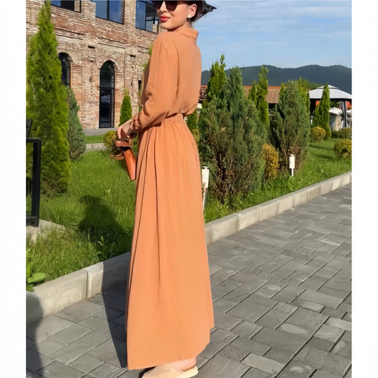 Damen Maxikleid mit tailliertem Schnitt und langem Arm EB